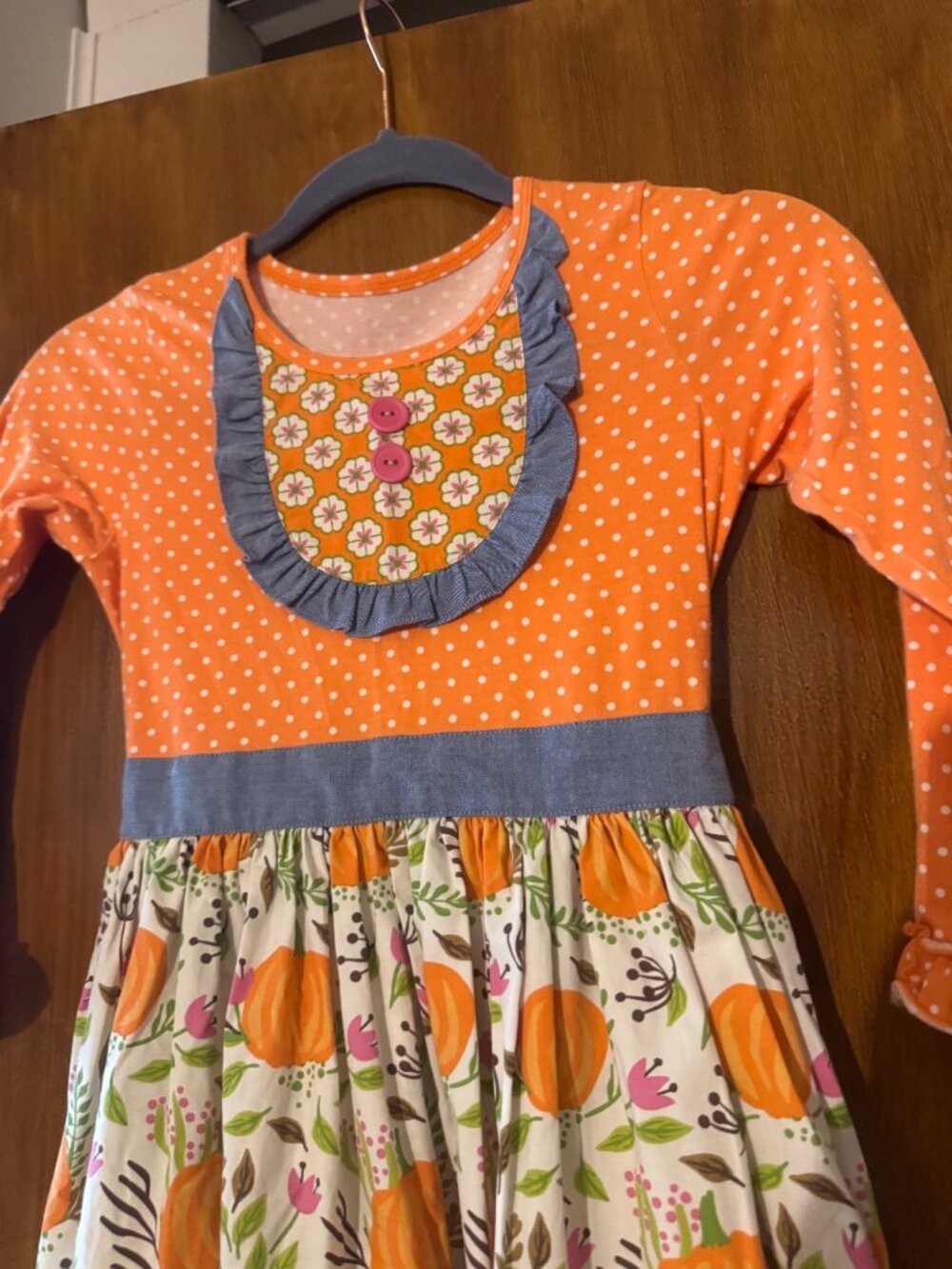 Eleanor Rose Girls Dress 7-8 Pumpkin Fall Thanksgiving Boutique Orange Floral - Picture 3 of 7